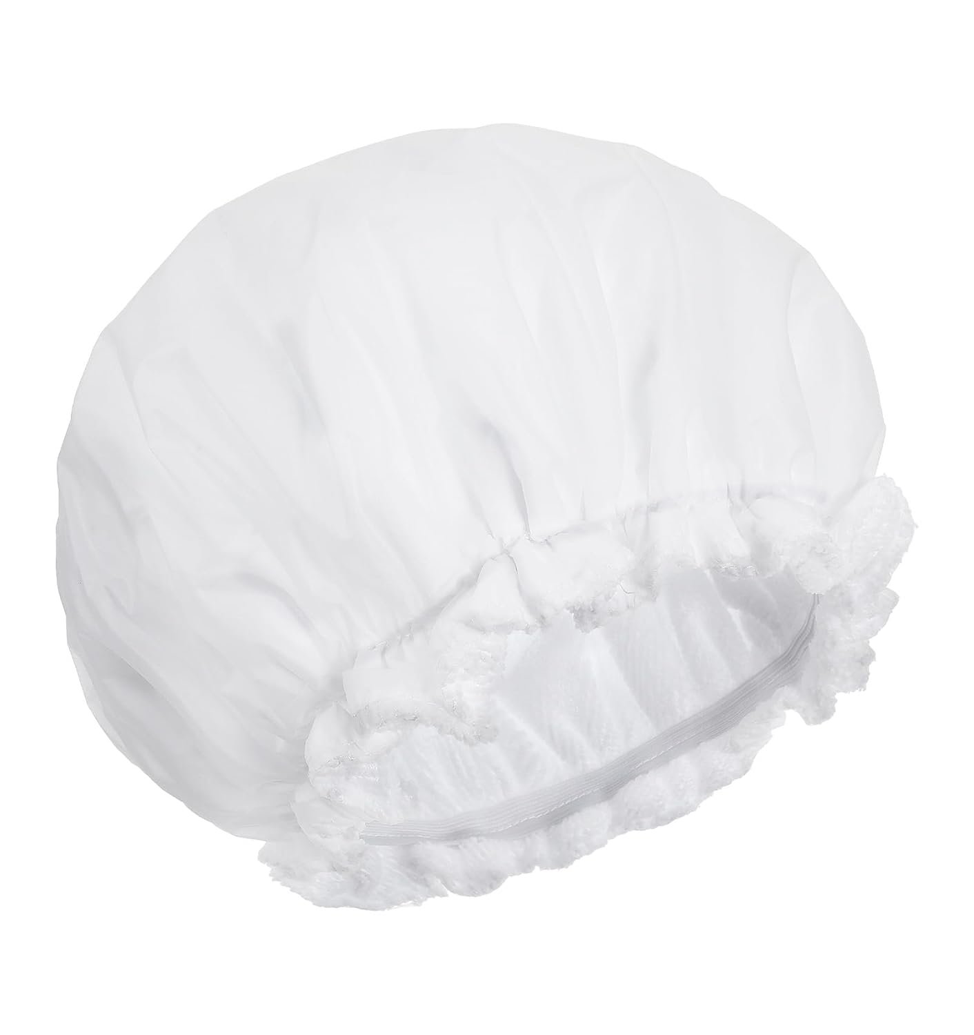 White Shower Cap, Terry Lined Shower Cap for Women, Double Protection & Inner Towel Skin-friendly for Makeup, Washing (Wet & Dry Needs)