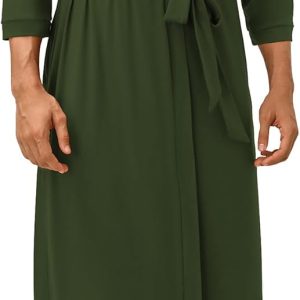 Men's Lightweight Kimono Spa Robe Knit Bathrobe Soft Sleepwear 3/4 Sleeve Loungewear with Pockets S-XXL