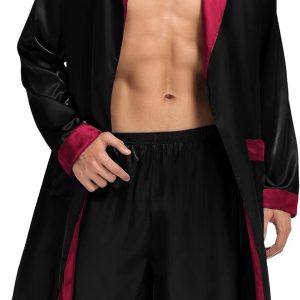 Men's Satin Robe with Shorts Set Silky Kimono Bathrobe Lightweight Soft Sleepwear