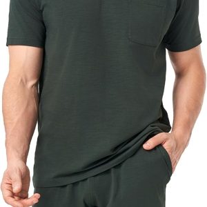 Mens Pajamas Set Short Sleeve Summer Pajamas Soft Cotton Pajamas for Men Lightweight Lounge Set with Pockets