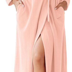 Fleece Robes for Women Plush Knit Bathrobes Lightweight Spa Housecoats with Pocket Soft Ladies Loungewear S-XXL