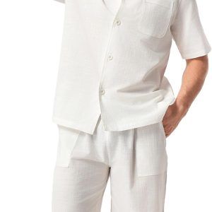 Men's Pajamas Set – 100% Cotton Pajamas for Men Summer Short Sleeve Lightweight Lounge PJs with Pockets