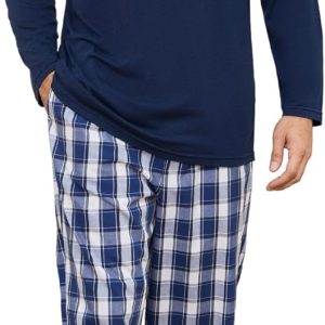 Mens Pajama Set Long Sleeve, Pajamas Made from Bamboo Pulp Viscose and Cotton Lightweight PJS for Men