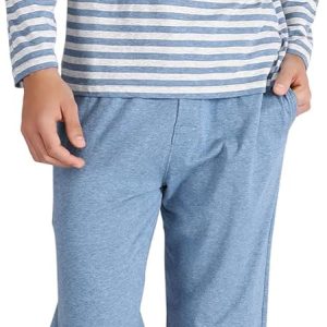 Men's Pajamas Set Soft Cotton Long Sleeve Sleepwear Comfy Loungewear Pjs with Pockets