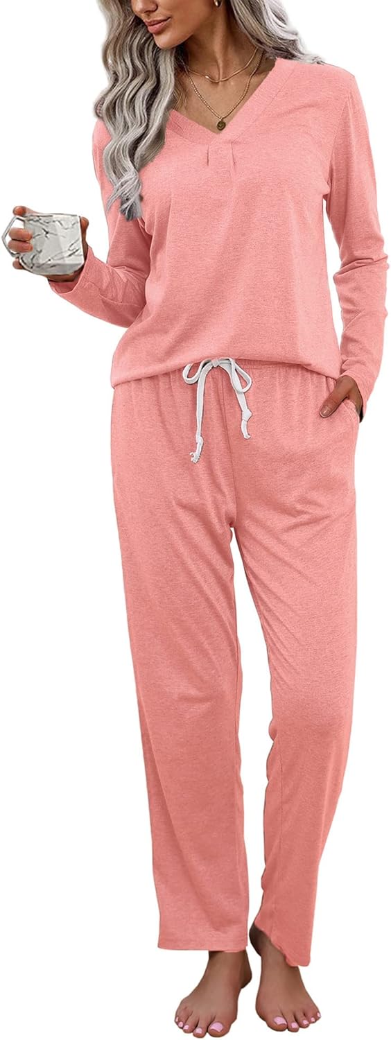 Women's Pajama Sets Long Sleeve Lounge Sets Pjs Sleepwear with Pockets
