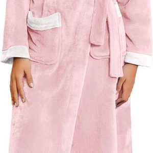 Robes for Women Soft Long Bathrobe Lightweight Fleece Shawl Collar Spa Robe Cozy Sleepwear with Pockets S-XXL