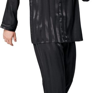 Pajamas Set Mens Silk Satin Pajamas Long Sleeve Loungewear Two-Piece Sleepwear Button-Down Pj Set S-XXXXL