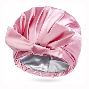 Large Shower Cap for Women Reusable Waterproof Adjustable Shower Caps with Silk Satin Lined Luxury Shower Cap for Long Hair(Pink)