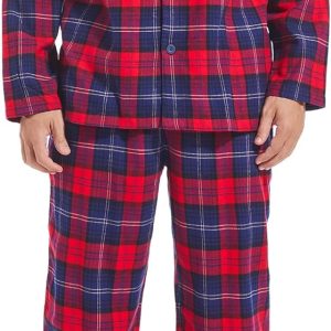Men's Pajamas Set Flannel Pjs Sets Ultra-Soft Cotton Pajamas for Men Classic Plaid Lounge Set with Roomy Pockets