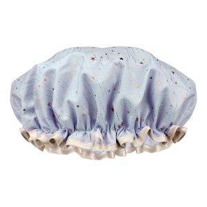 1 Pack Shower Caps, Elastic and Reusable Bonnet, Double Waterproof Layers, Bath Caps for Women (Blue)