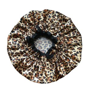 Reusable Shower Cap, Leopard Stylish Bath Cap Double Layers Waterproof Bathing Shower Hat